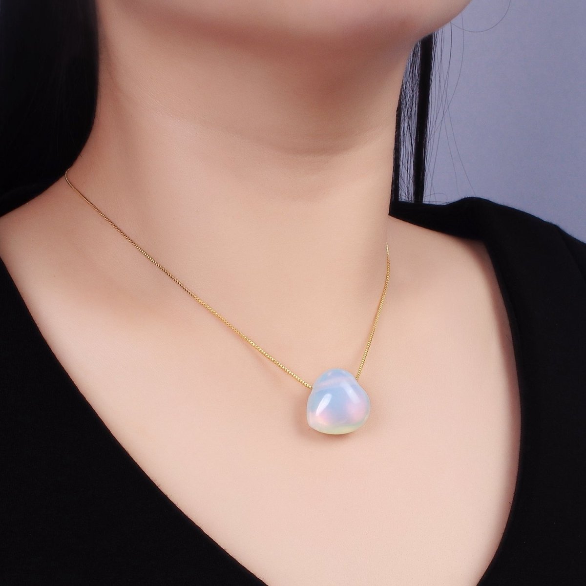 20mm Natural Gemstone Heart Charm Puffy Heart Natural Stone | B886 - B892