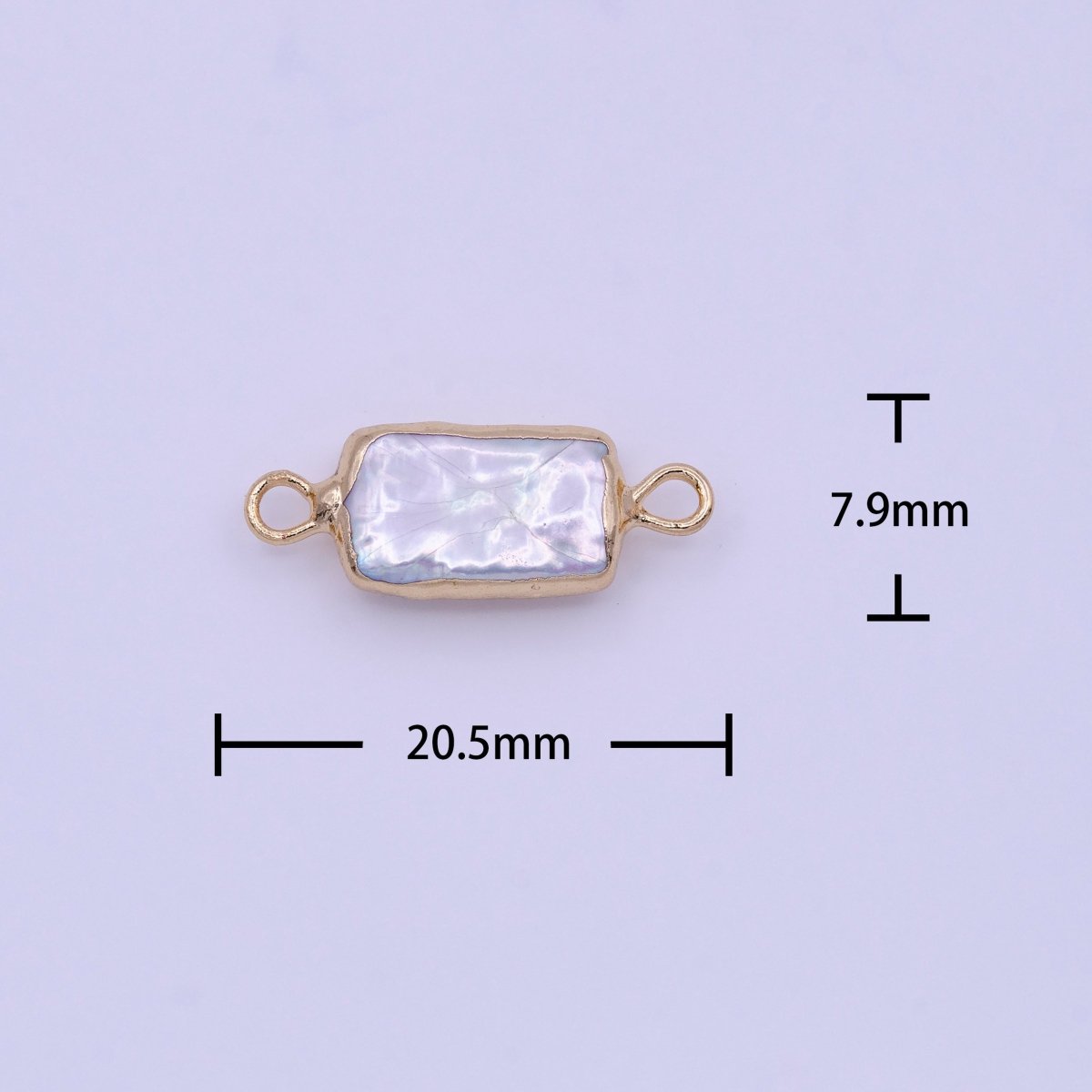 20mm Rectangular Gold Coated White Freshwater Pearl Connector | P-1849 - DLUXCA