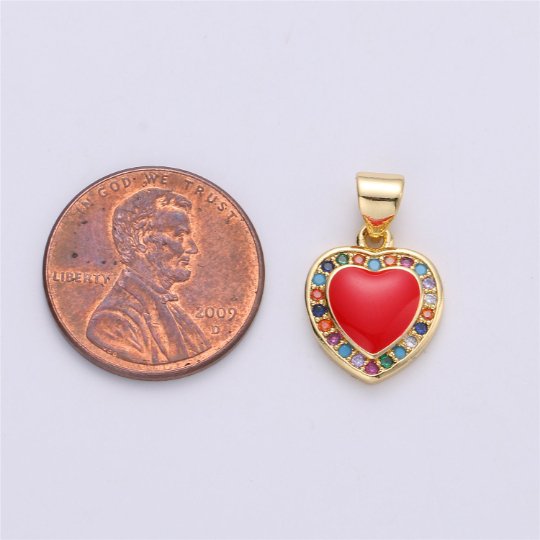 20mm Tiny Enamel Heart Charms Little Colorful Hearts on Gold Filled Red Pink White Teal First Love Earing Bracelet Necklace Jewelry Supplies I-176
