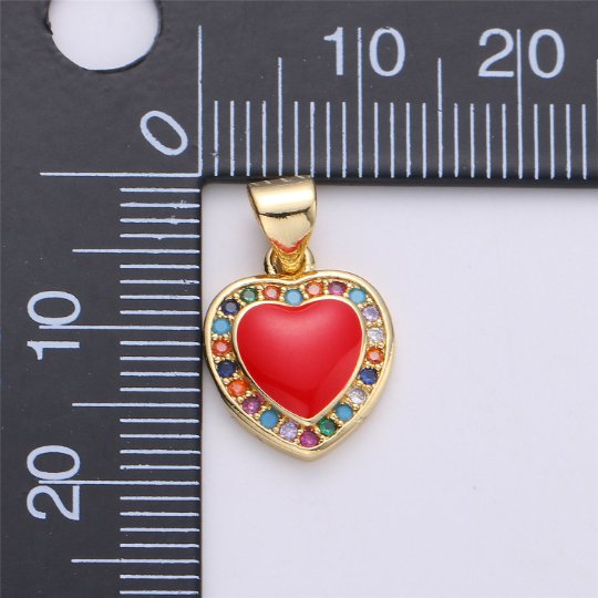20mm Tiny Enamel Heart Charms Little Colorful Hearts on Gold Filled Red Pink White Teal First Love Earing Bracelet Necklace Jewelry Supplies I-176