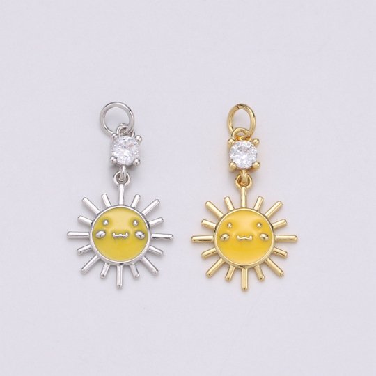 14K Gold Filled Smiley Face CZ Celestial Sun Charm in Gold & Silver | C511