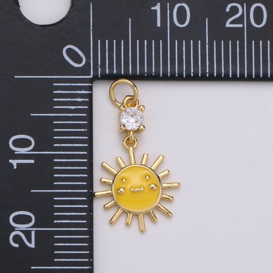 14K Gold Filled Smiley Face CZ Celestial Sun Charm in Gold & Silver | C511