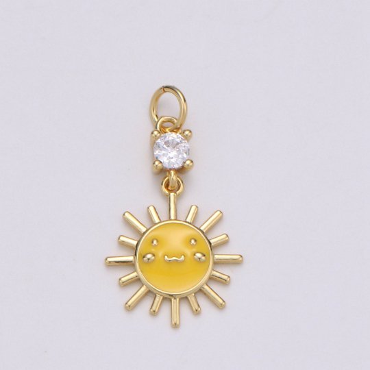 14K Gold Filled Smiley Face CZ Celestial Sun Charm in Gold & Silver | C511
