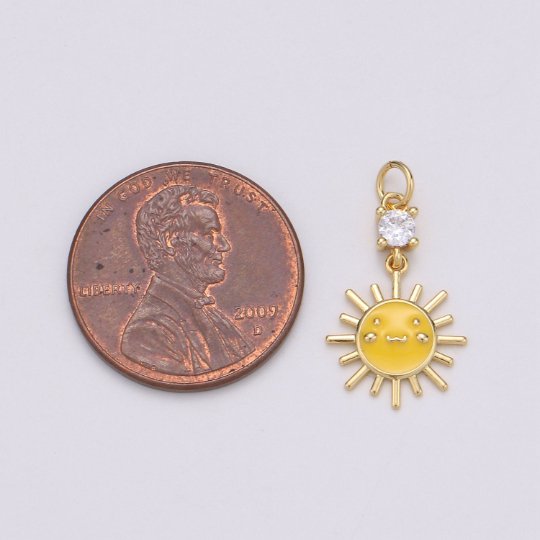 14K Gold Filled Smiley Face CZ Celestial Sun Charm in Gold & Silver | C511