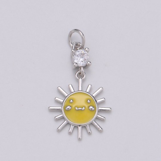 14K Gold Filled Smiley Face CZ Celestial Sun Charm in Gold & Silver | C511