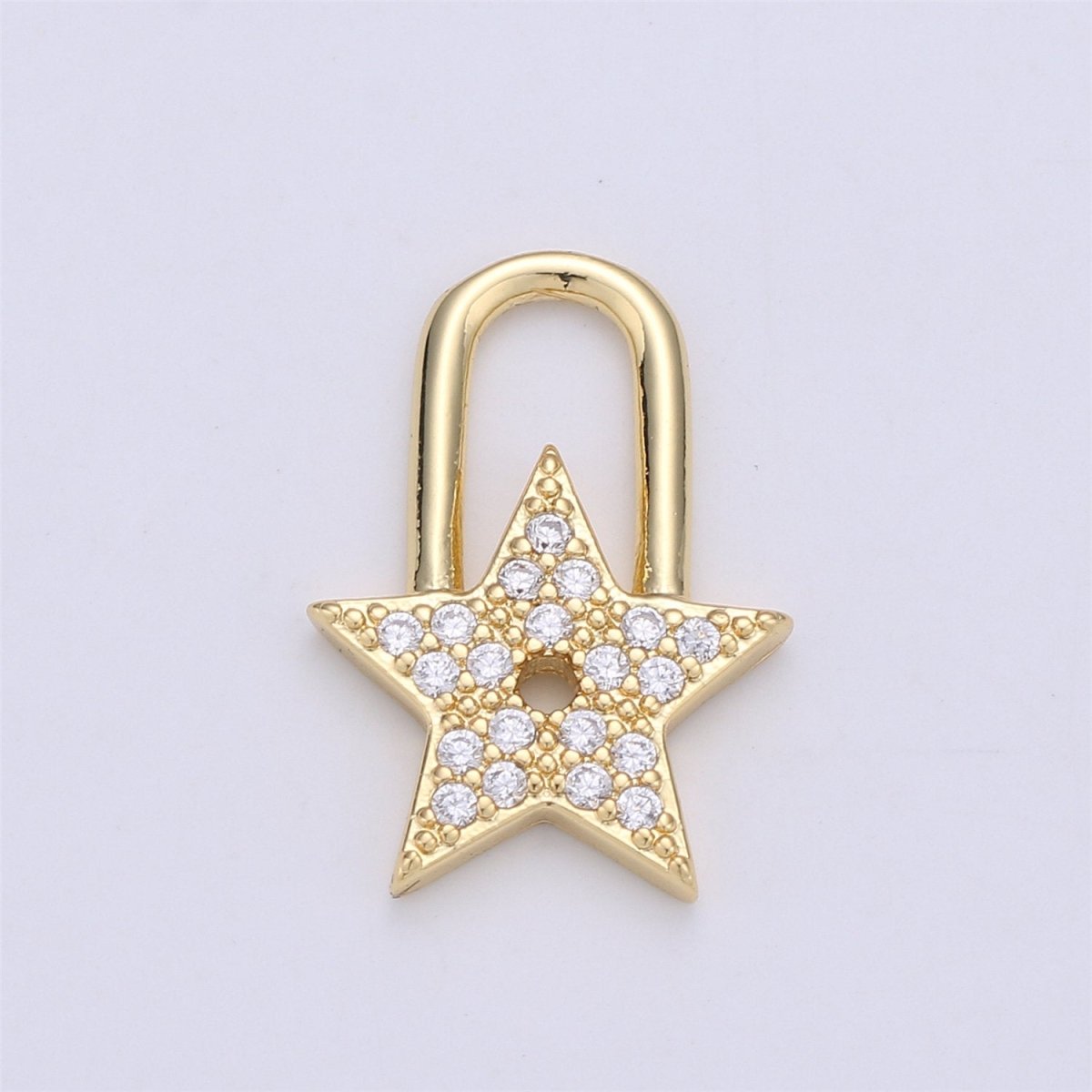 14K Gold Filled Celestial Star Micro Paved CZ Padlock Charm | C737