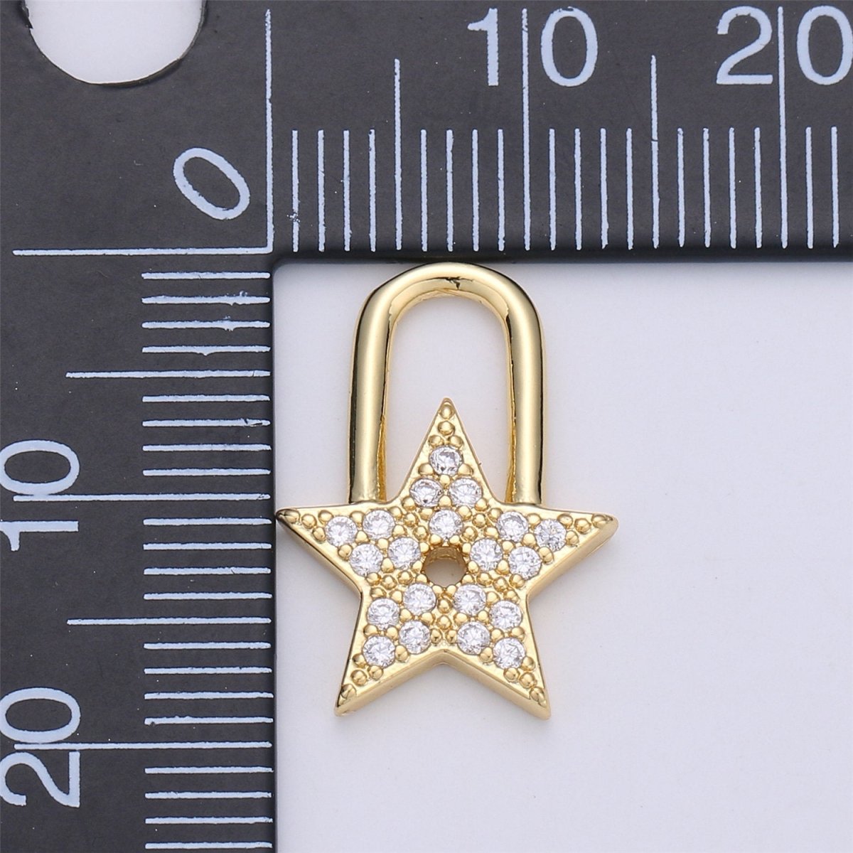 14K Gold Filled Celestial Star Micro Paved CZ Padlock Charm | C737