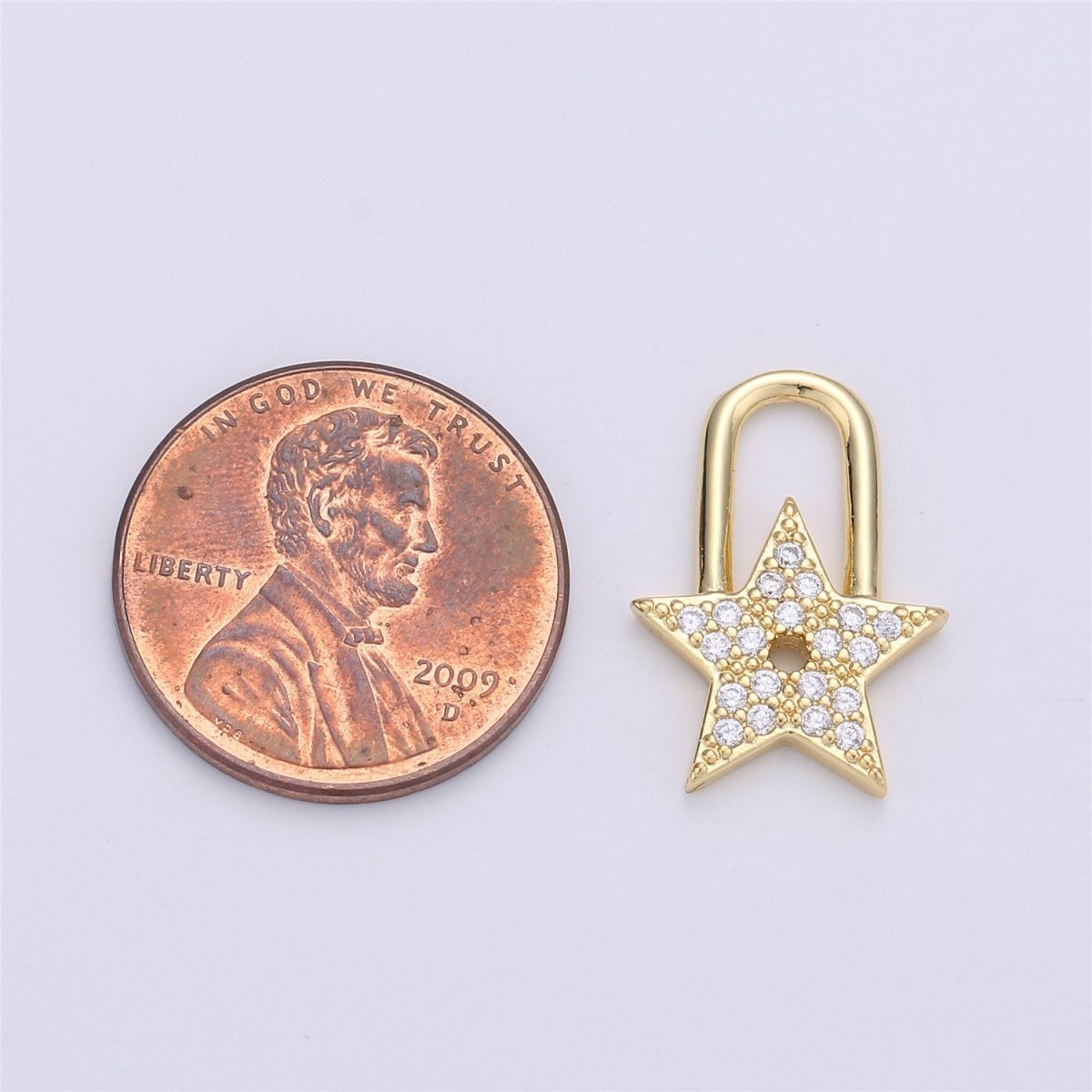 14K Gold Filled Celestial Star Micro Paved CZ Padlock Charm | C737