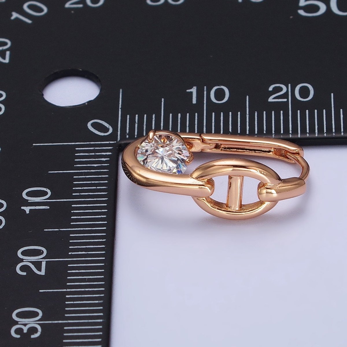 21mm Anchor Chain Link Clear CZ, Iridescent AB Round Oblong Earrings | AB251 AB252