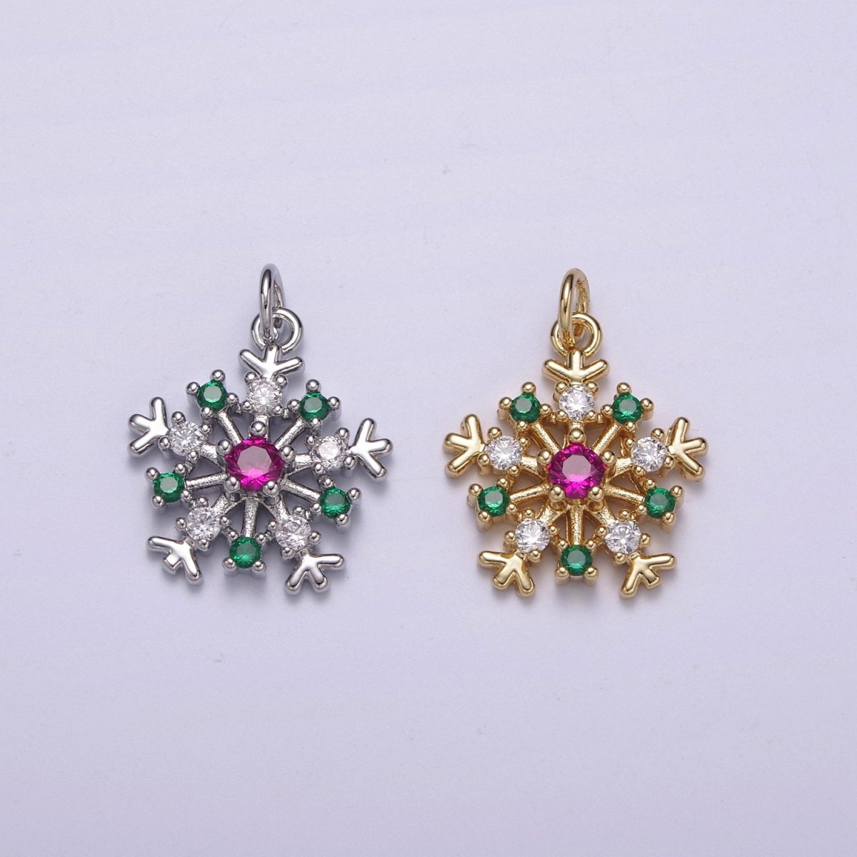 22.6x16.7mm Gold Filled Snowflake Pendant, Silver Charms , Micro Pave Snowflake , Cz Jewelry, Cubic Zirconia Winter Snow CharmC-304 C-305