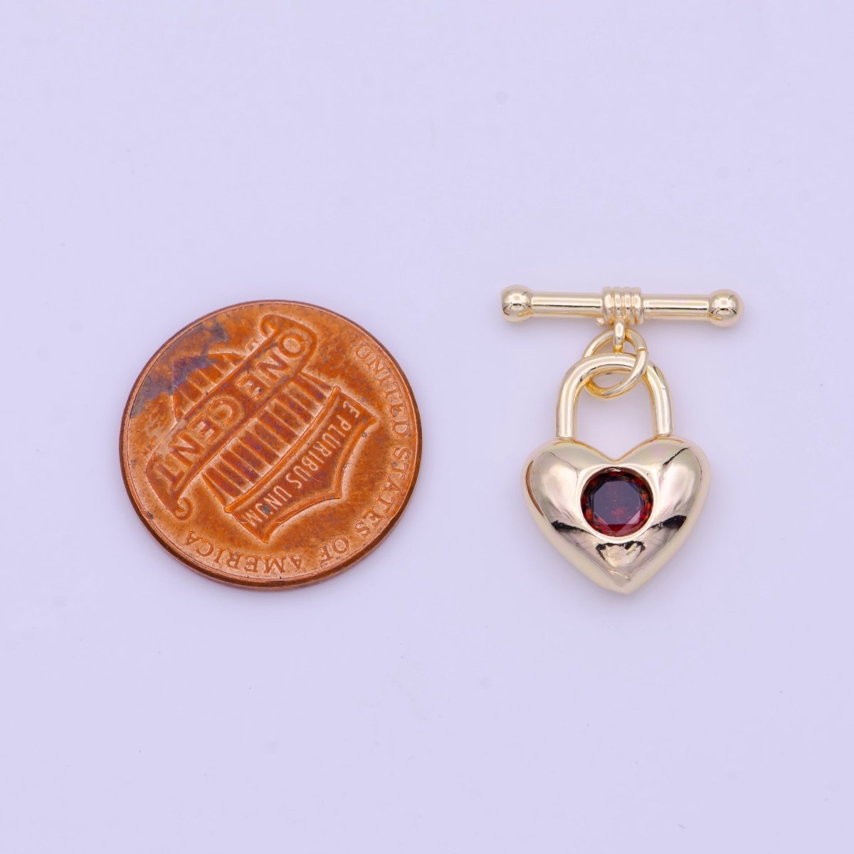 22mm Gold Heart Lock Toggle Clasps Clear, Blue, Red Cubic Zirconia Jewelry Closure | K-096 K-109 K-112