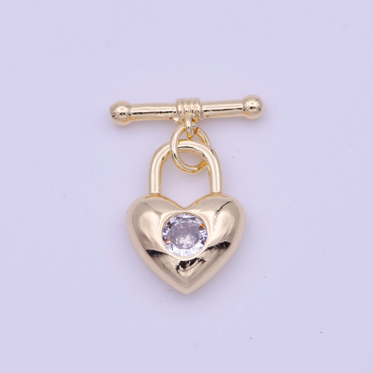 22mm Gold Heart Lock Toggle Clasps Clear, Blue, Red Cubic Zirconia Jewelry Closure | K-096 K-109 K-112