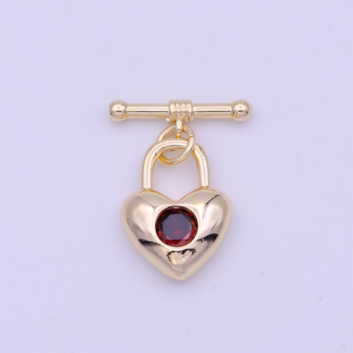 22mm Gold Heart Lock Toggle Clasps Clear, Blue, Red Cubic Zirconia Jewelry Closure | K-096 K-109 K-112