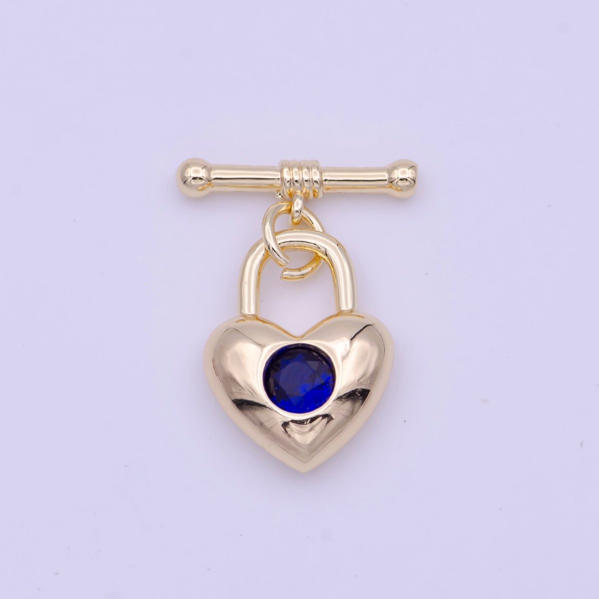 22mm Gold Heart Lock Toggle Clasps Clear, Blue, Red Cubic Zirconia Jewelry Closure | K-096 K-109 K-112