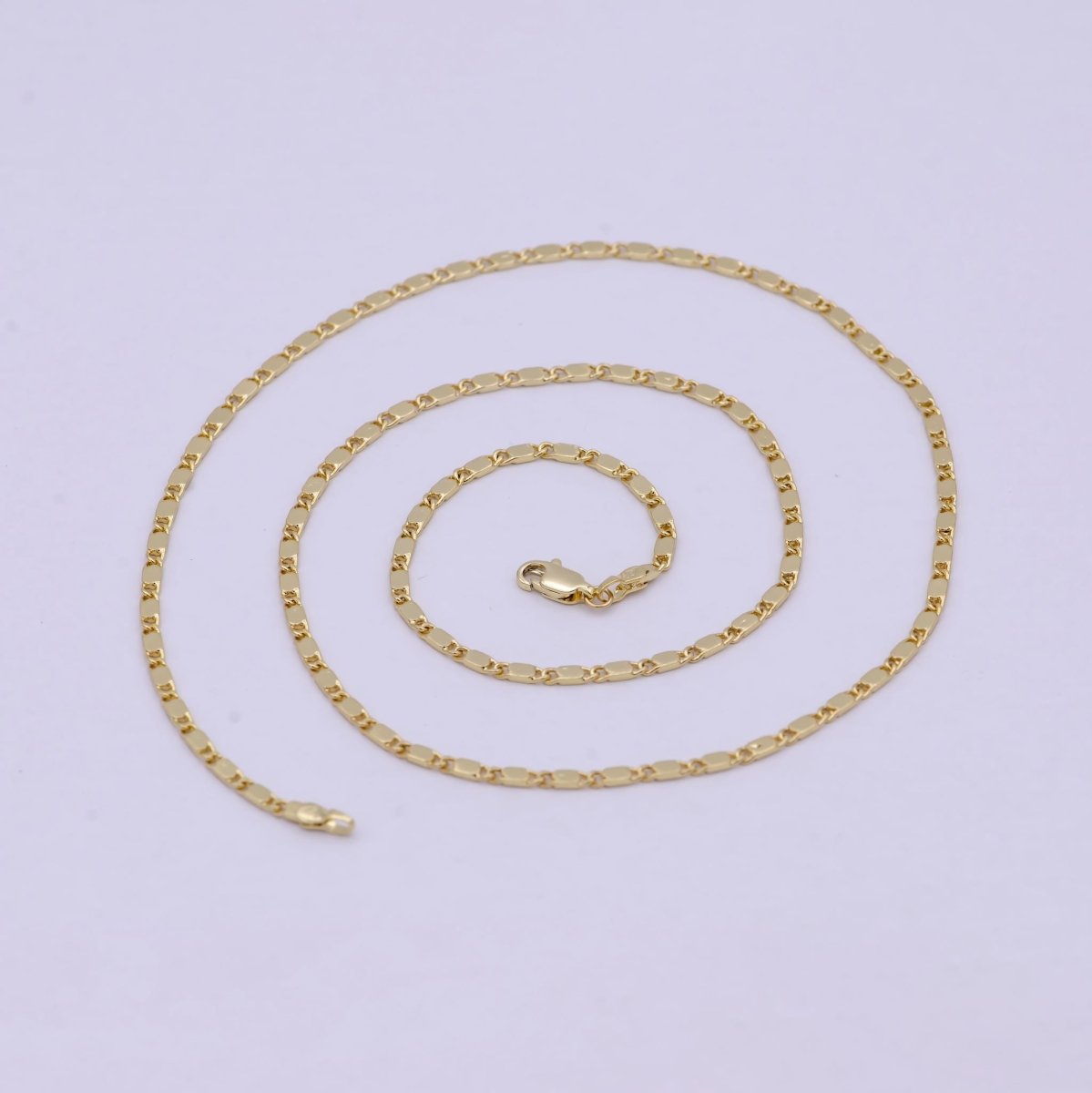 23.5 Inch Scroll Finished Chain, 14K Gold Filled Flat Link Chain, Dainty 2.4mm Unique Necklace with Lobster Clasps | WA-621 Clearance Pricing - DLUXCA