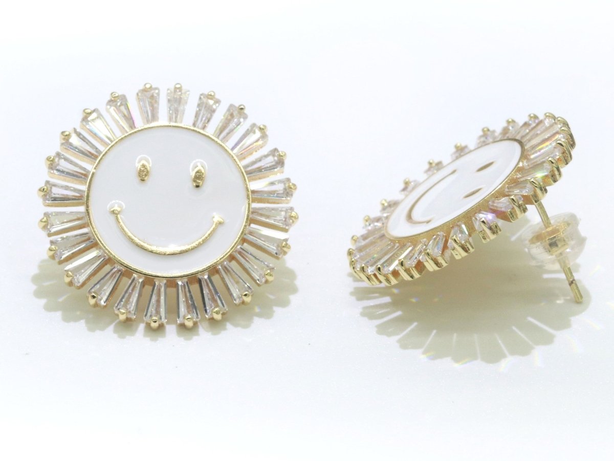 23mm Stud Enamel Smiley Face Stud Earrings Y2K 90S 1990's Cute Earring Harajuku Kawaii Pastel Happy Face Earring for Gift P173