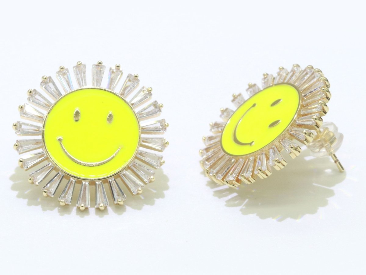 23mm Stud Enamel Smiley Face Stud Earrings Y2K 90S 1990's Cute Earring Harajuku Kawaii Pastel Happy Face Earring for Gift P173