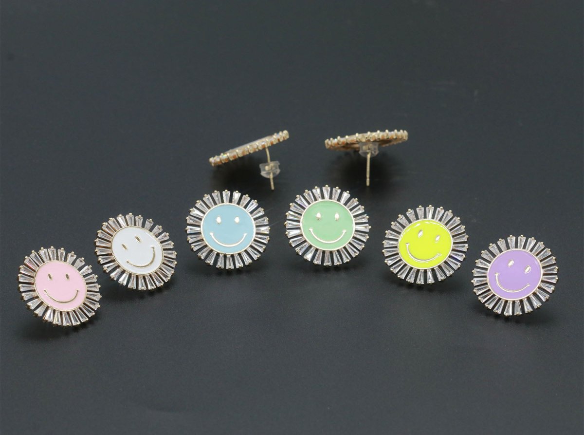 23mm Stud Enamel Smiley Face Stud Earrings Y2K 90S 1990's Cute Earring Harajuku Kawaii Pastel Happy Face Earring for Gift P173