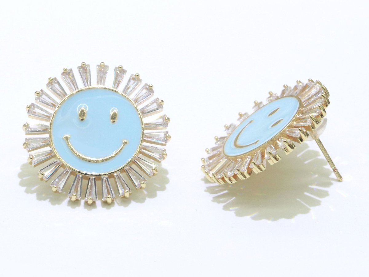 23mm Stud Enamel Smiley Face Stud Earrings Y2K 90S 1990's Cute Earring Harajuku Kawaii Pastel Happy Face Earring for Gift P173