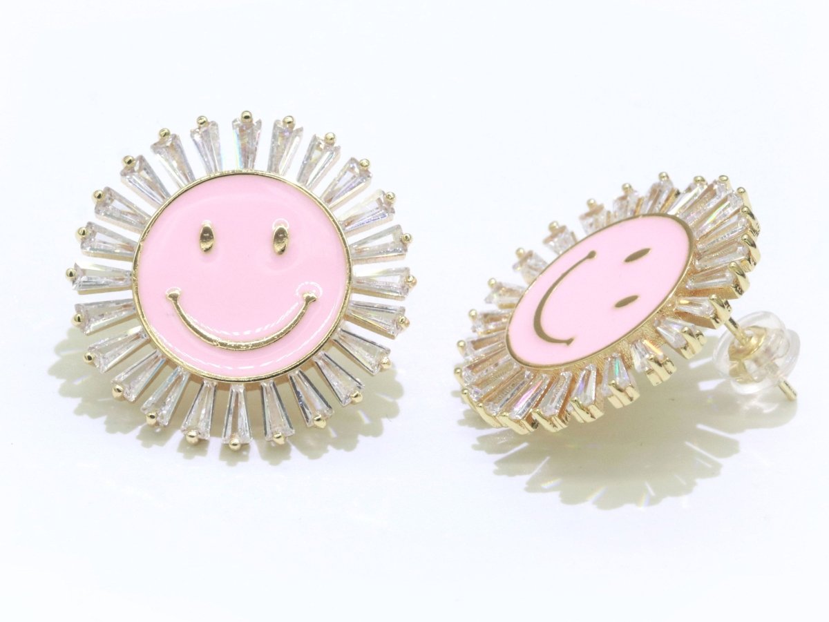 23mm Stud Enamel Smiley Face Stud Earrings Y2K 90S 1990's Cute Earring Harajuku Kawaii Pastel Happy Face Earring for Gift P173