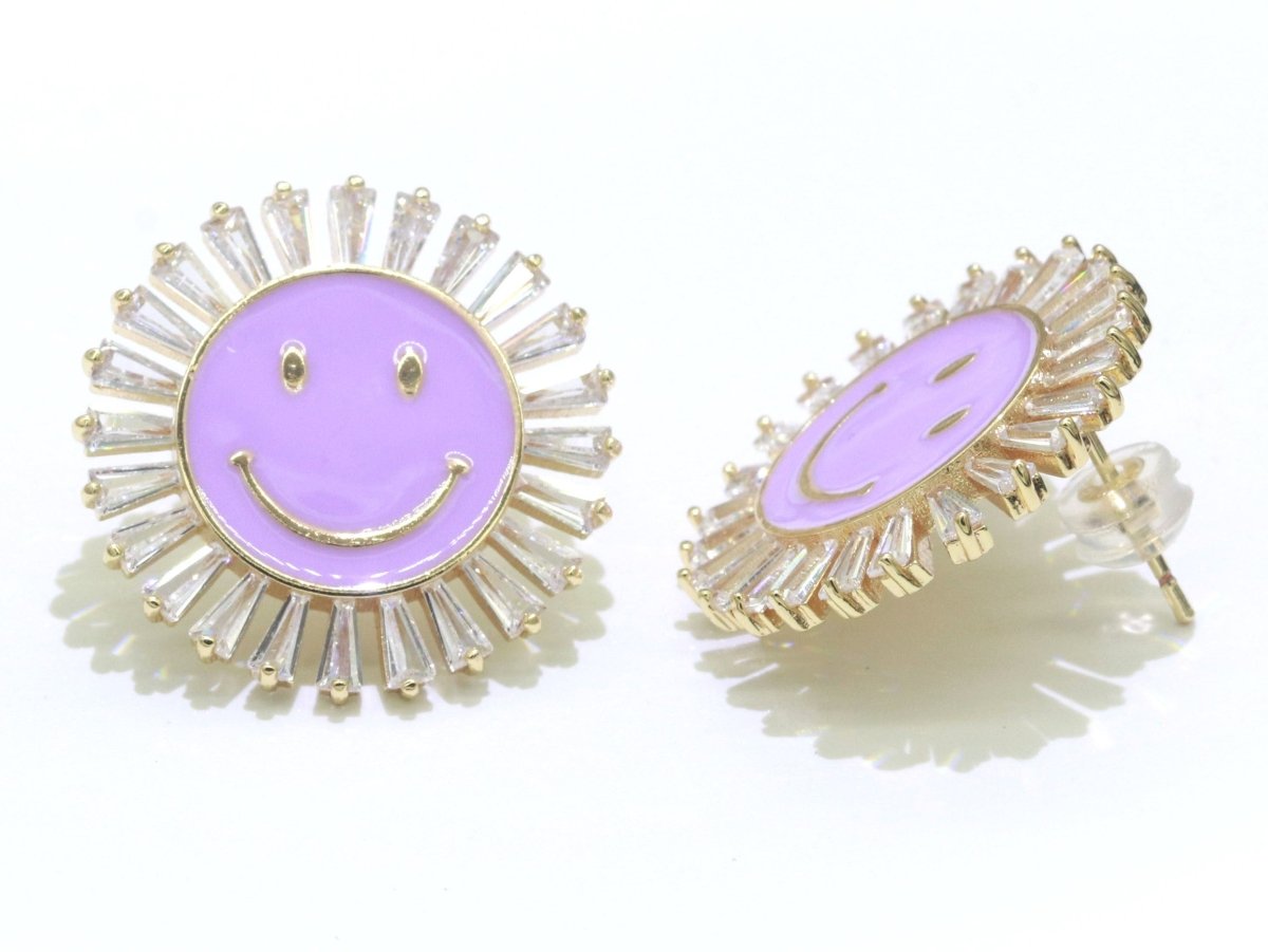 23mm Stud Enamel Smiley Face Stud Earrings Y2K 90S 1990's Cute Earring Harajuku Kawaii Pastel Happy Face Earring for Gift P173