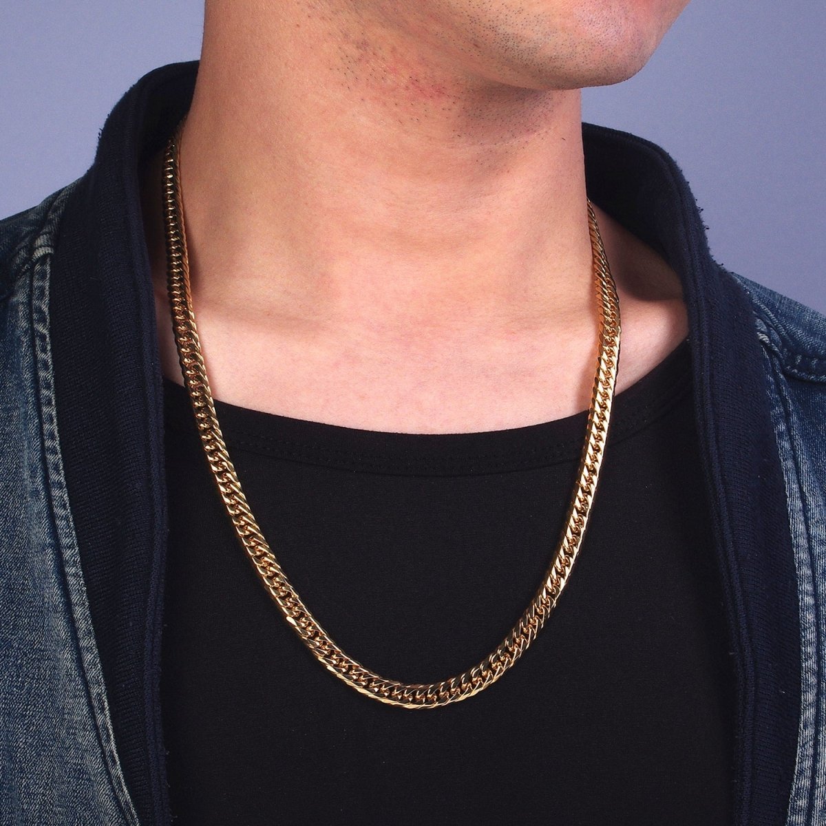 24.5 Inch Gold Cuban Curb Chain, Stainless Steel Heavy Flat Miami Cuban Curb for Men Necklace 8mm, 10mm, 12mm | WA-1717 to WA-1718 Clearance Pricing