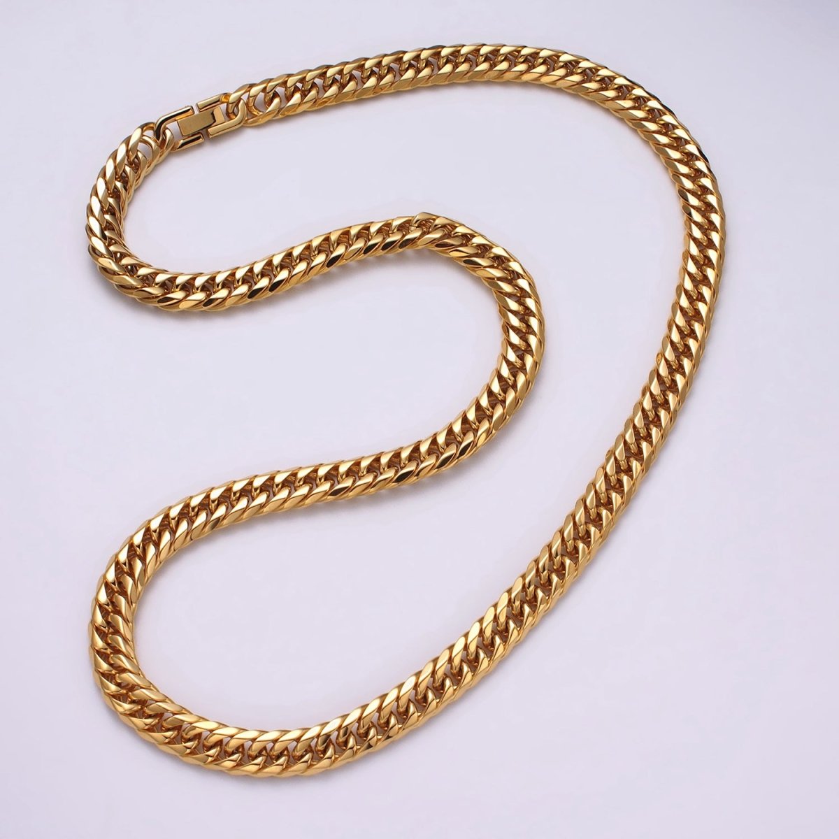 24.5 Inch Gold Cuban Curb Chain, Stainless Steel Heavy Flat Miami Cuban Curb for Men Necklace 8mm, 10mm, 12mm | WA-1717 to WA-1718 Clearance Pricing