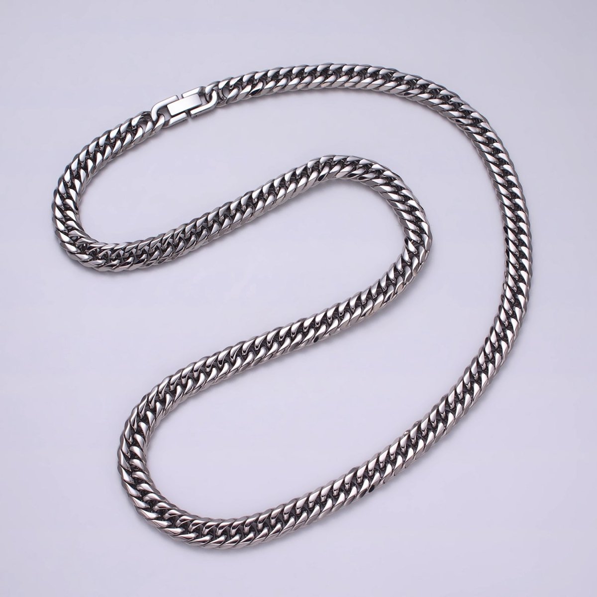 24.5 Inch Silver Cuban Curb Chain, Stainless Steel Heavy Flat Miami Cuban Curb for Men Necklace 8mm, 10mm, 12mm | WA-1723 WA-1724 WA-1725 Clearance Pricing