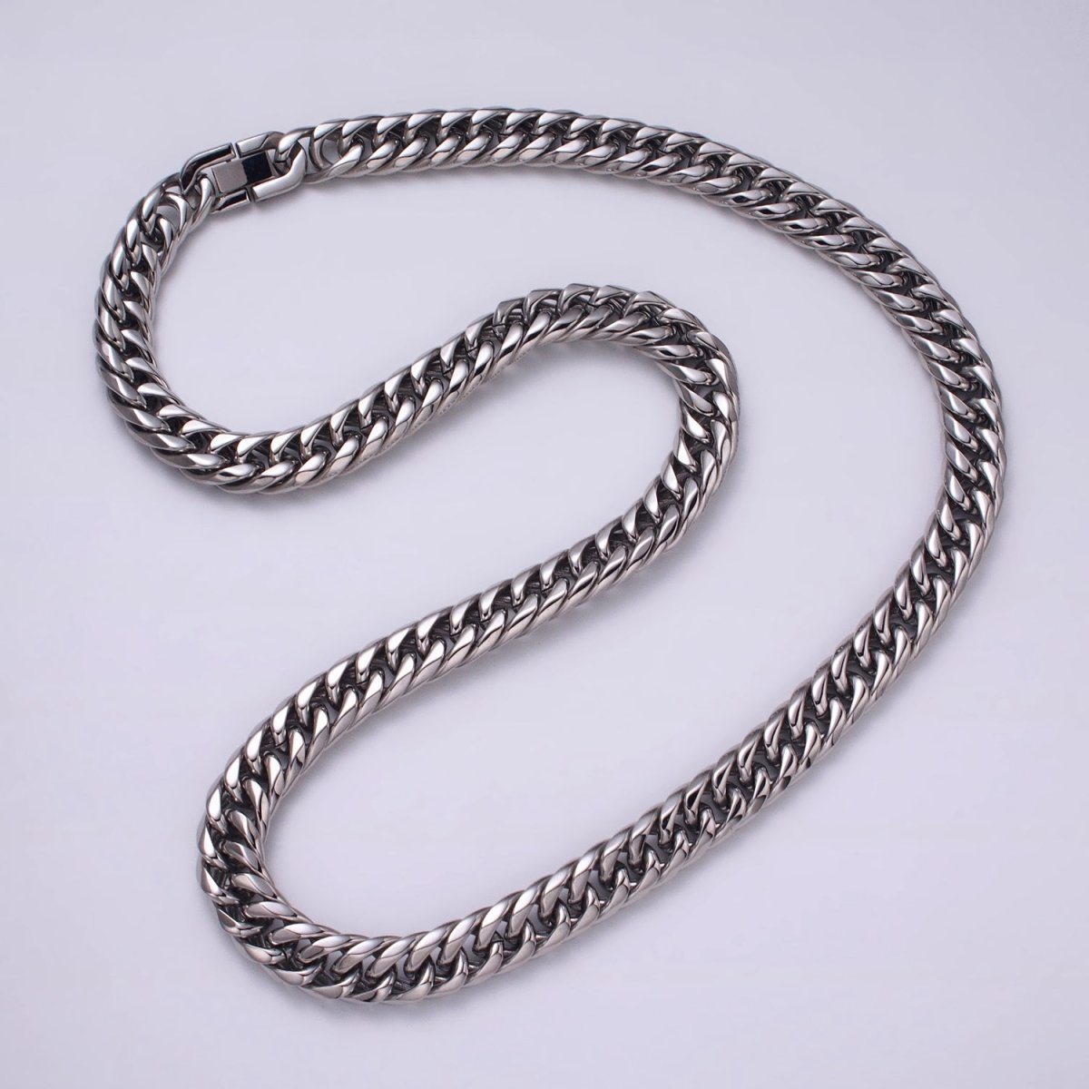 24.5 Inch Silver Cuban Curb Chain, Stainless Steel Heavy Flat Miami Cuban Curb for Men Necklace 8mm, 10mm, 12mm | WA-1723 WA-1724 WA-1725 Clearance Pricing
