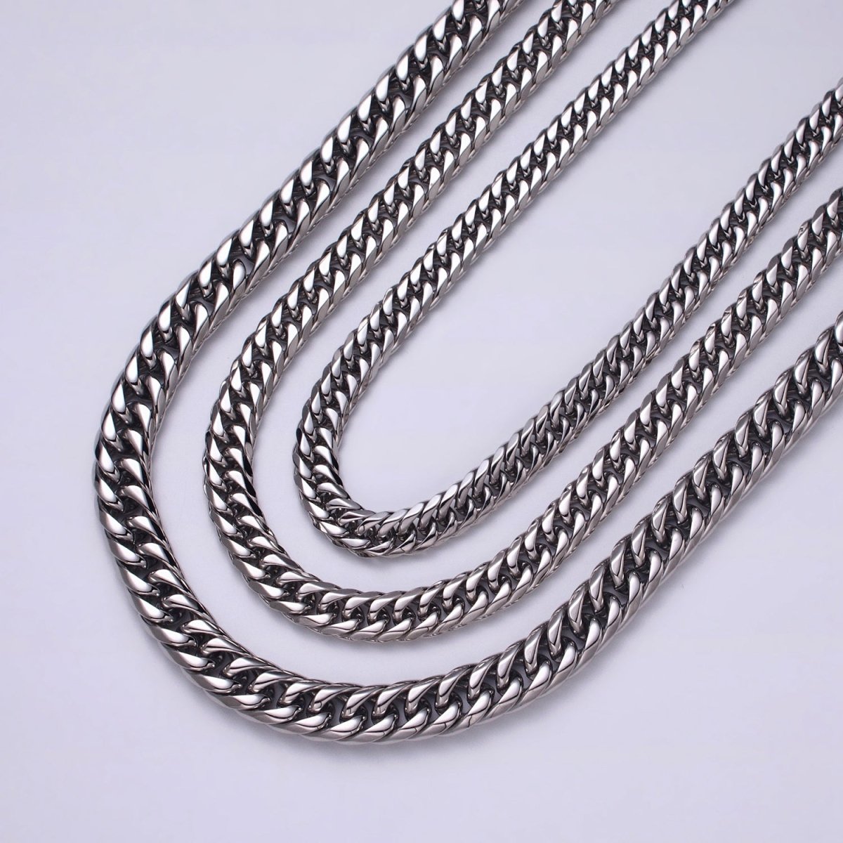 24.5 Inch Silver Cuban Curb Chain, Stainless Steel Heavy Flat Miami Cuban Curb for Men Necklace 8mm, 10mm, 12mm | WA-1723 WA-1724 WA-1725 Clearance Pricing