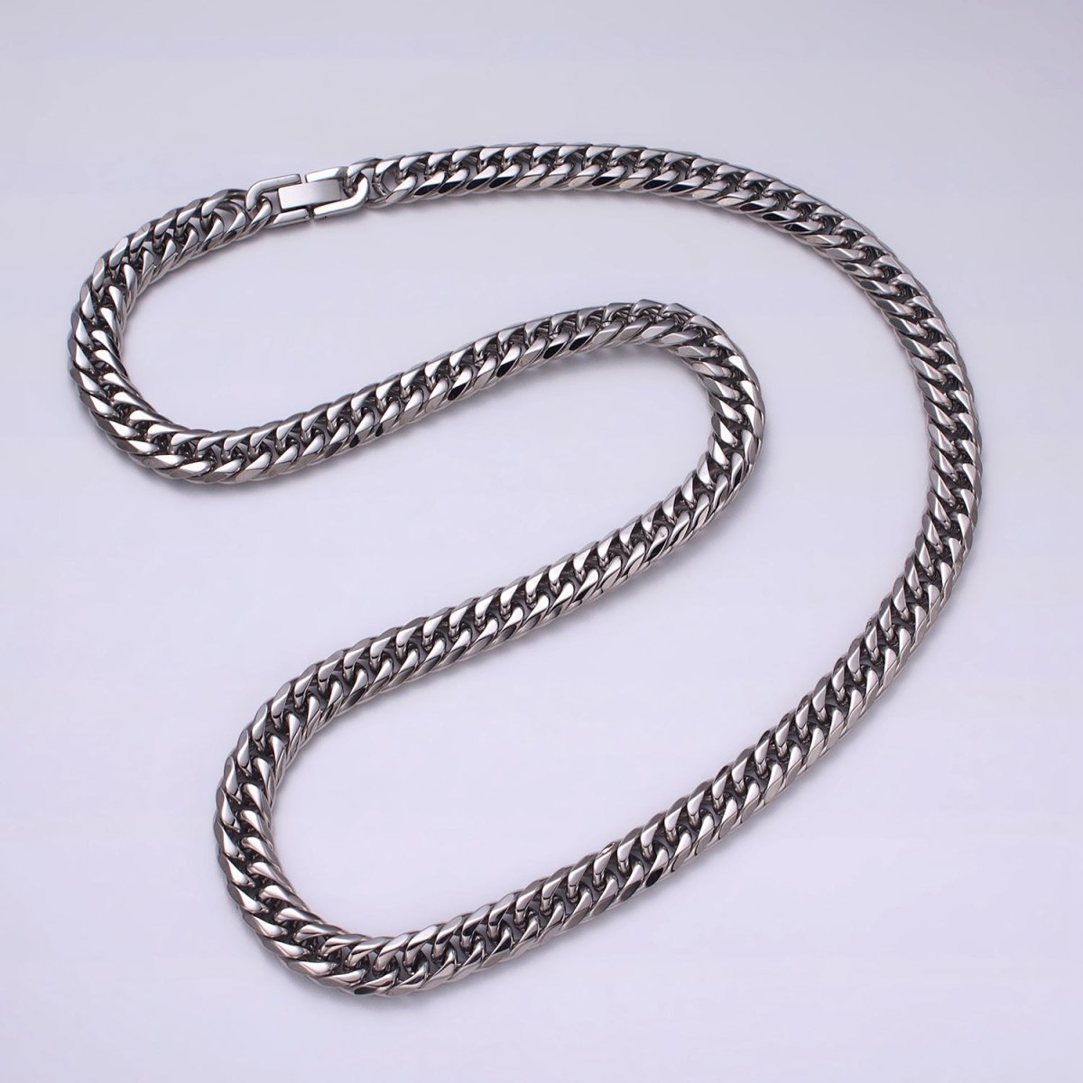 24.5 Inch Silver Cuban Curb Chain, Stainless Steel Heavy Flat Miami Cuban Curb for Men Necklace 8mm, 10mm, 12mm | WA-1723 WA-1724 WA-1725 Clearance Pricing