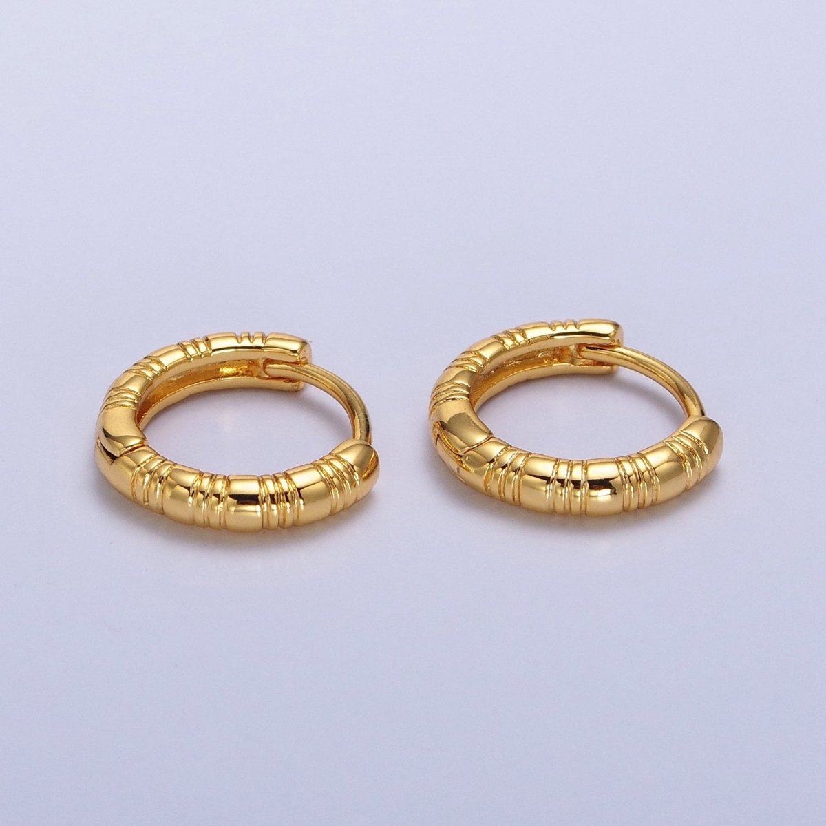 24K, 18K Gold Filled 13mm Textured Lined Huggie Earrings | AB306 AB307