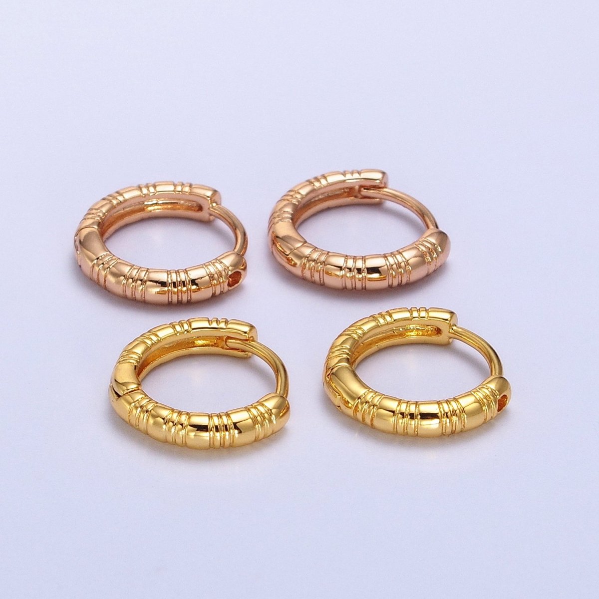24K, 18K Gold Filled 13mm Textured Lined Huggie Earrings | AB306 AB307