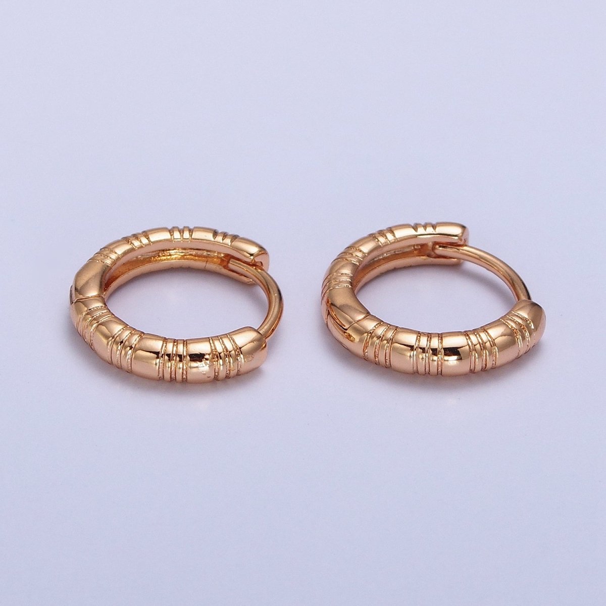 24K, 18K Gold Filled 13mm Textured Lined Huggie Earrings | AB306 AB307