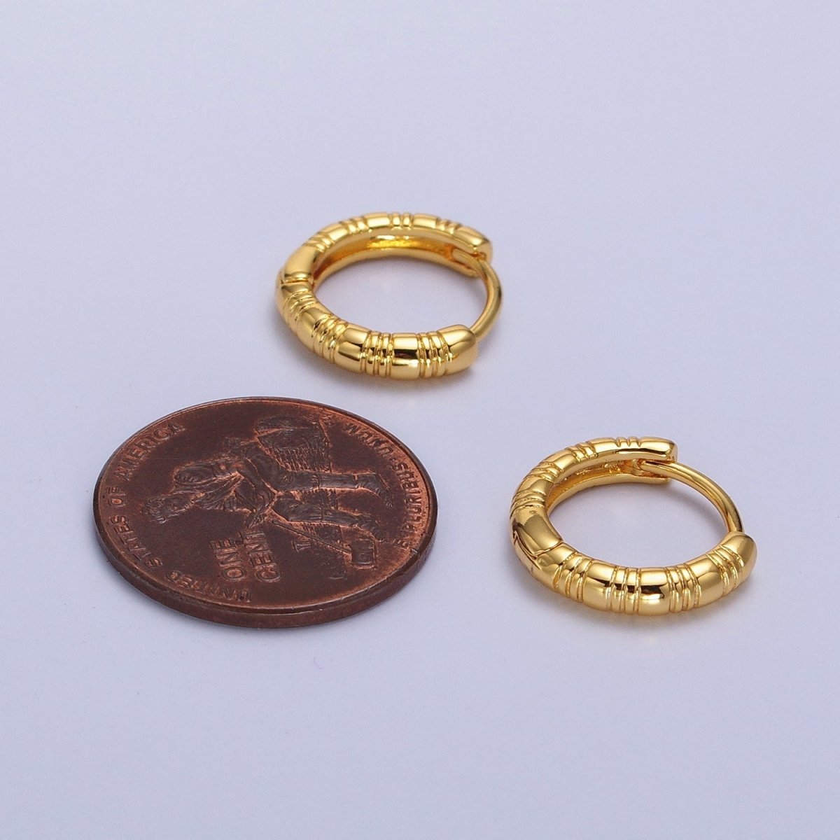 24K, 18K Gold Filled 13mm Textured Lined Huggie Earrings | AB306 AB307