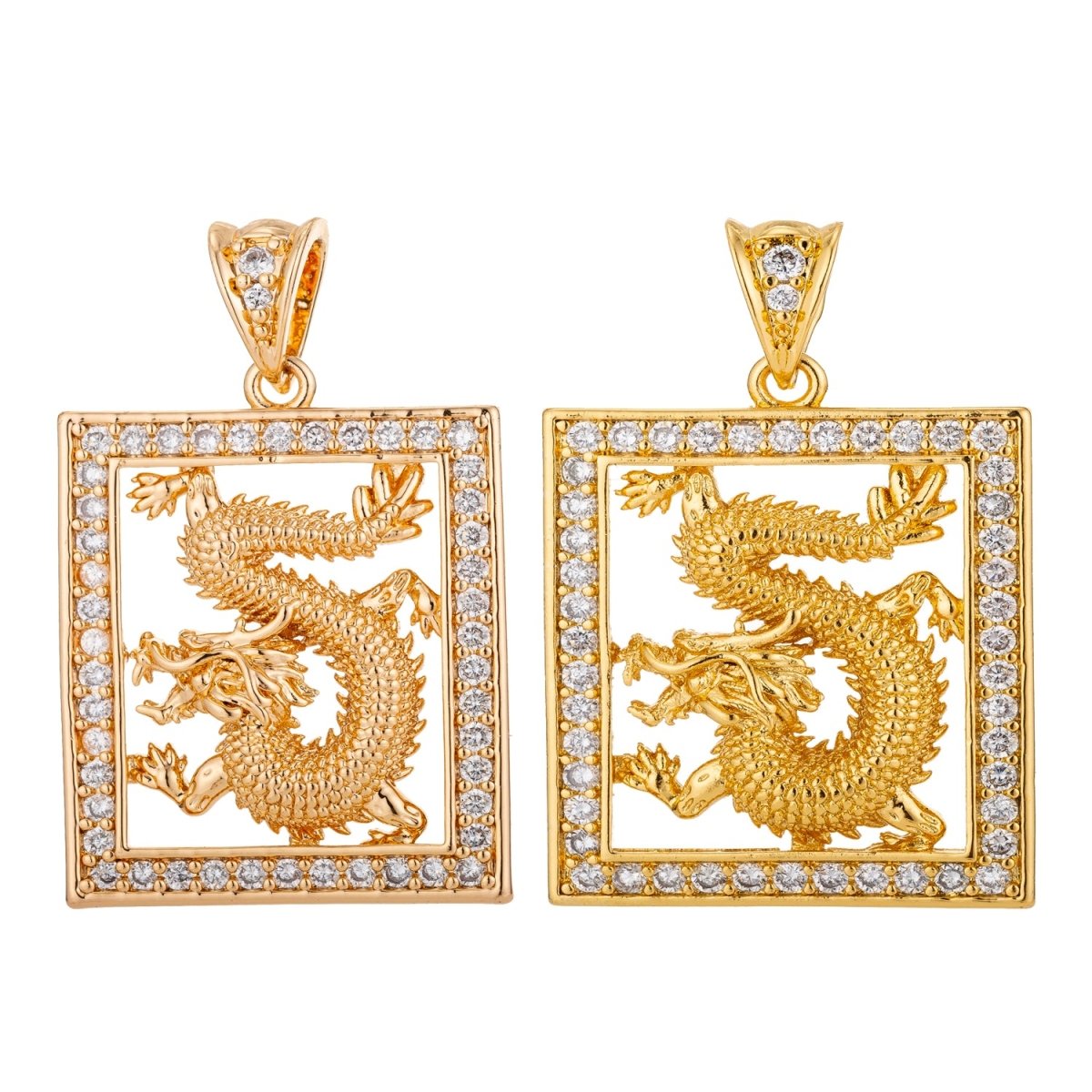 24K 18K Gold Filled or Rose Gold Majestic Dragon Charm Pendant with Bails Magical Creature Fairy Tale Cubic Zirconia Necklace for Jewelry Making H-802