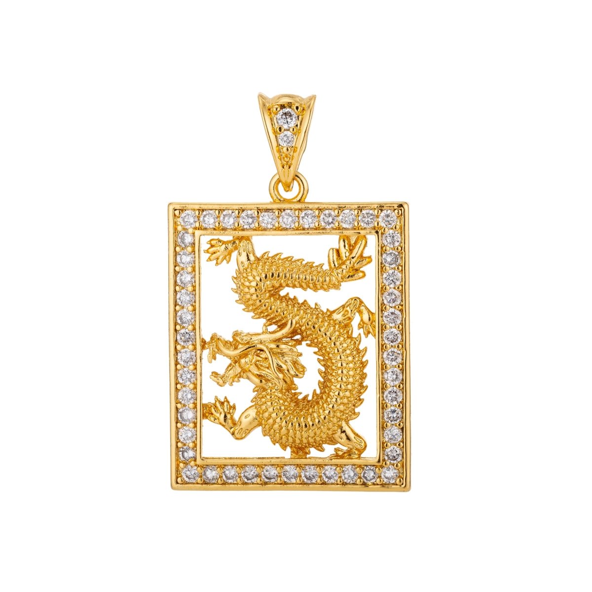 24K 18K Gold Filled or Rose Gold Majestic Dragon Charm Pendant with Bails Magical Creature Fairy Tale Cubic Zirconia Necklace for Jewelry Making H-802
