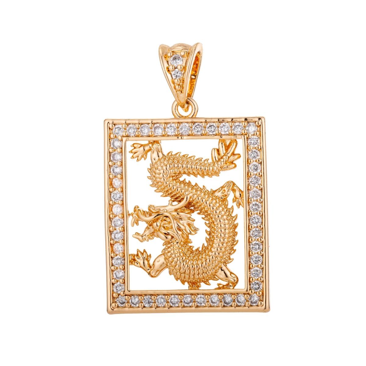 24K 18K Gold Filled or Rose Gold Majestic Dragon Charm Pendant with Bails Magical Creature Fairy Tale Cubic Zirconia Necklace for Jewelry Making H-802