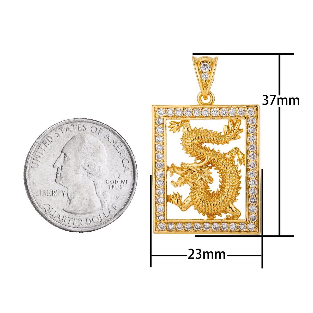 24K 18K Gold Filled or Rose Gold Majestic Dragon Charm Pendant with Bails Magical Creature Fairy Tale Cubic Zirconia Necklace for Jewelry Making H-802