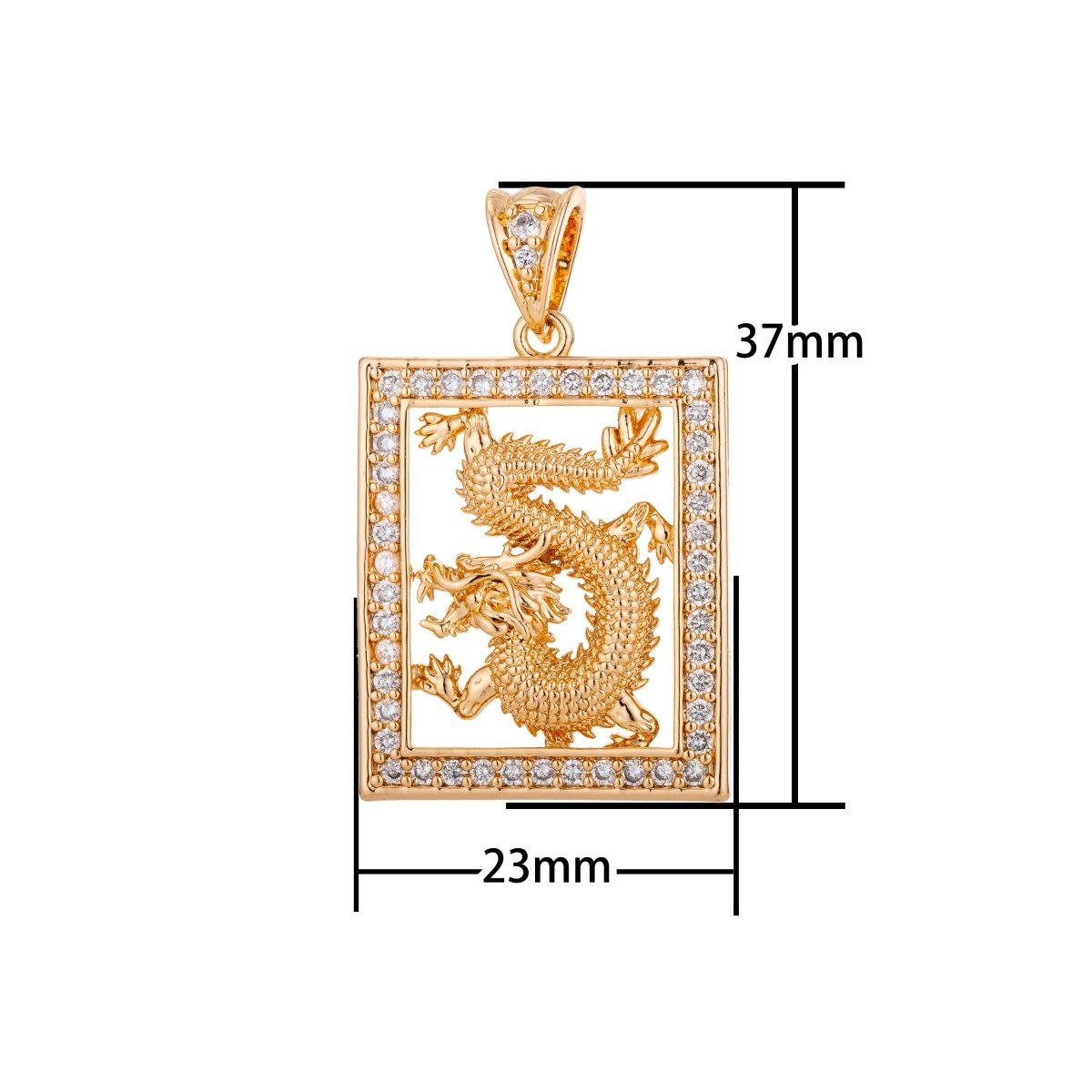 24K 18K Gold Filled or Rose Gold Majestic Dragon Charm Pendant with Bails Magical Creature Fairy Tale Cubic Zirconia Necklace for Jewelry Making H-802