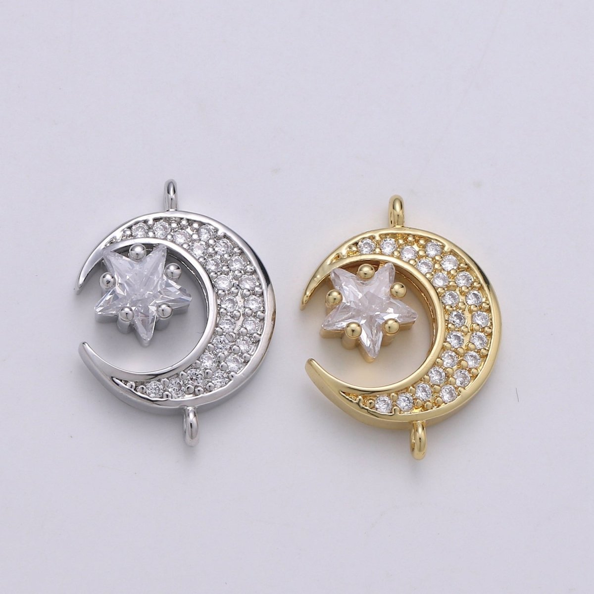 24K Dainty Gold Filled Celestial Moon and Star Connectors F-525 F-526