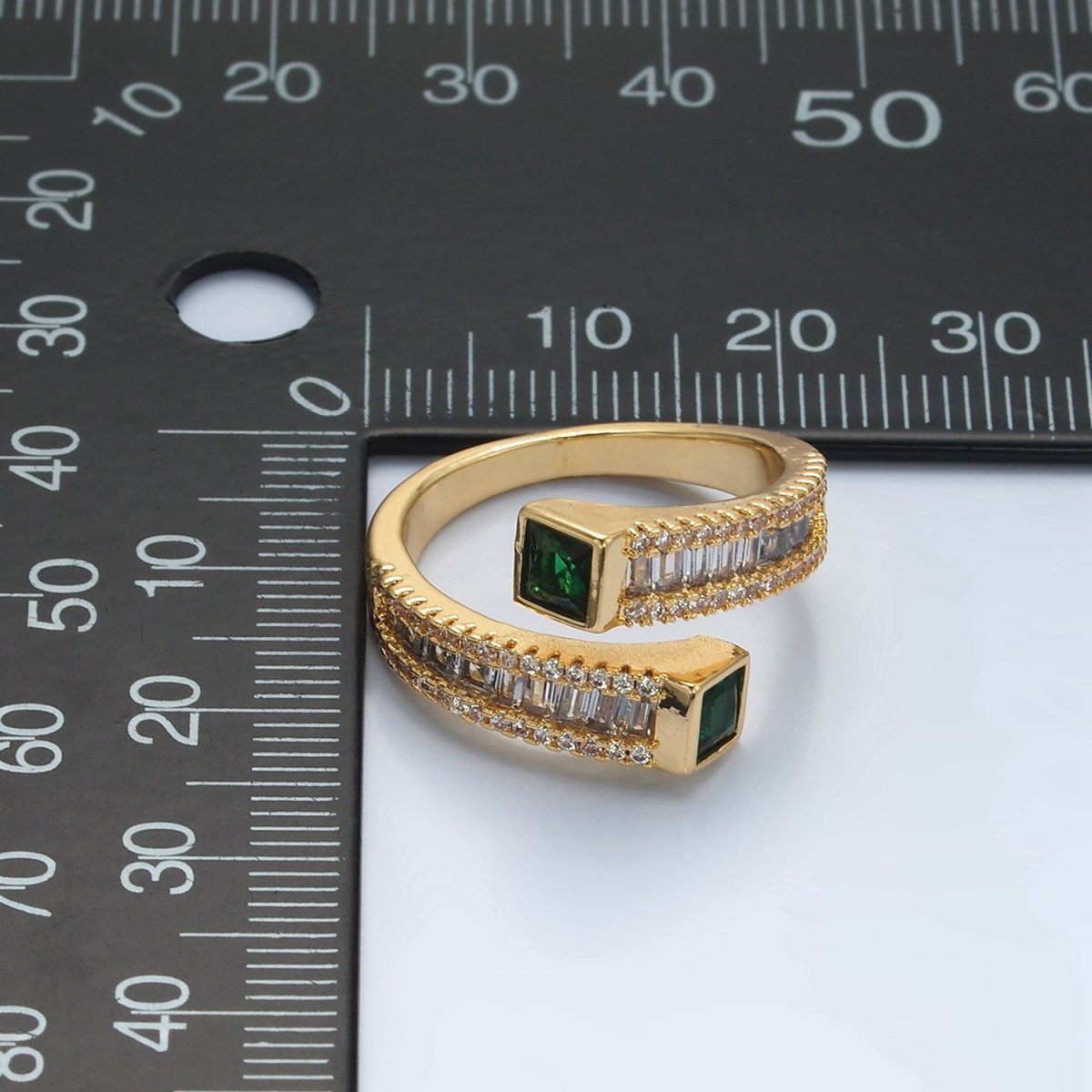 24K God Filled Red, Green CZ Baguette Micro Paved Wrap Ring | U349 U366
