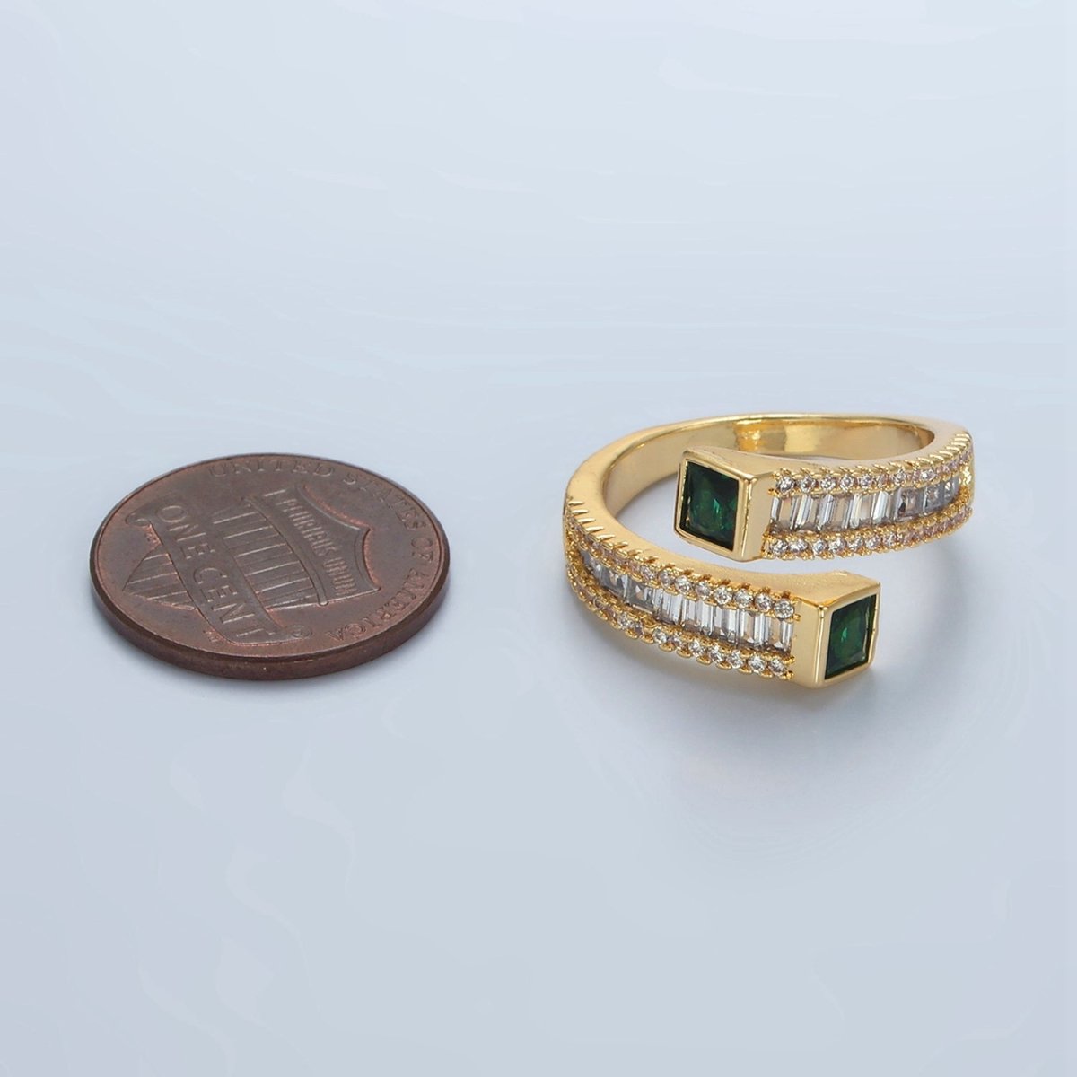 24K God Filled Red, Green CZ Baguette Micro Paved Wrap Ring | U349 U366