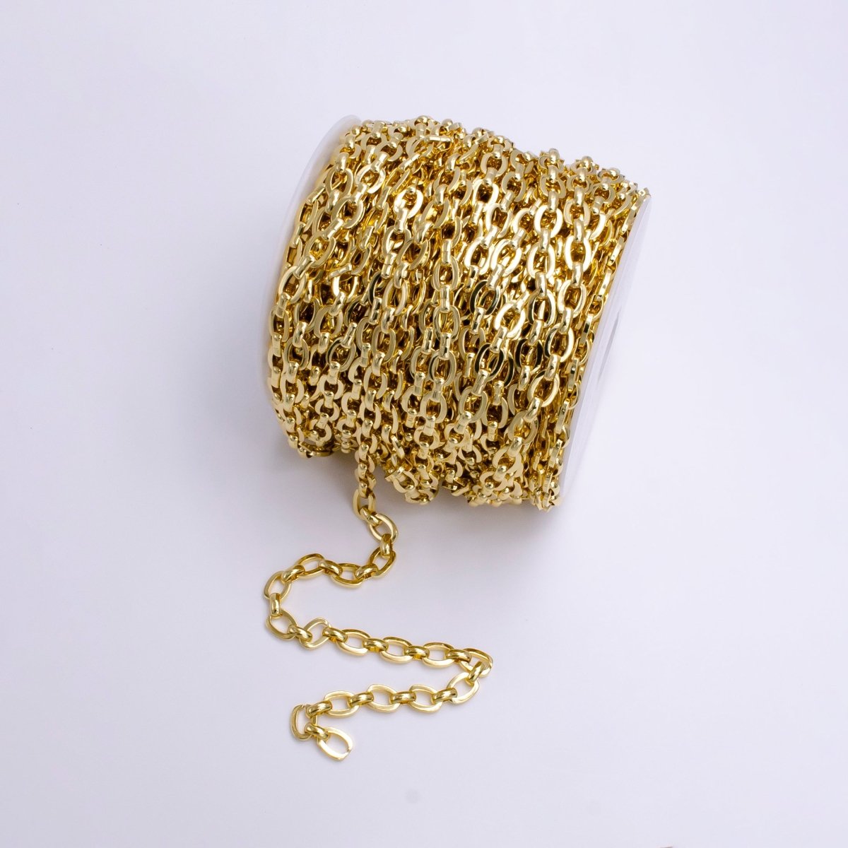 24K Gold 7mm Cable Boxy Link Chunky Statement Unfinished Chain For Jewelry Making | ROLL-1376 Clearance Pricing - DLUXCA