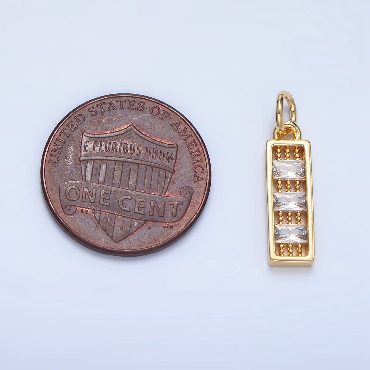 24K Gold Clear CZ Triple Baguette Linear Bar Charm | X933 - DLUXCA