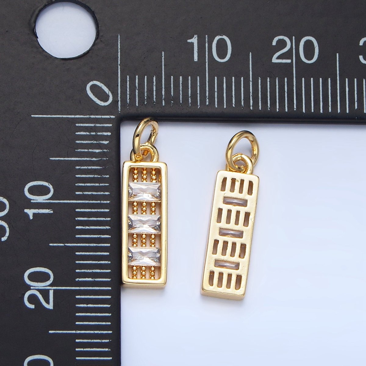 24K Gold Clear CZ Triple Baguette Linear Bar Charm | X933 - DLUXCA