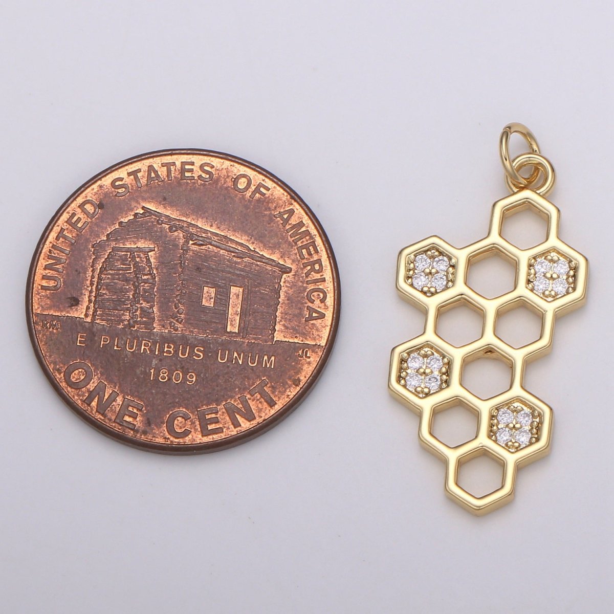 24k Gold CZ Beehive Pendant Charm, Hexagon Pendant Charm, Cubic Molecule Symbol, Chemistry Art Charm For DIY Jewelry E-786