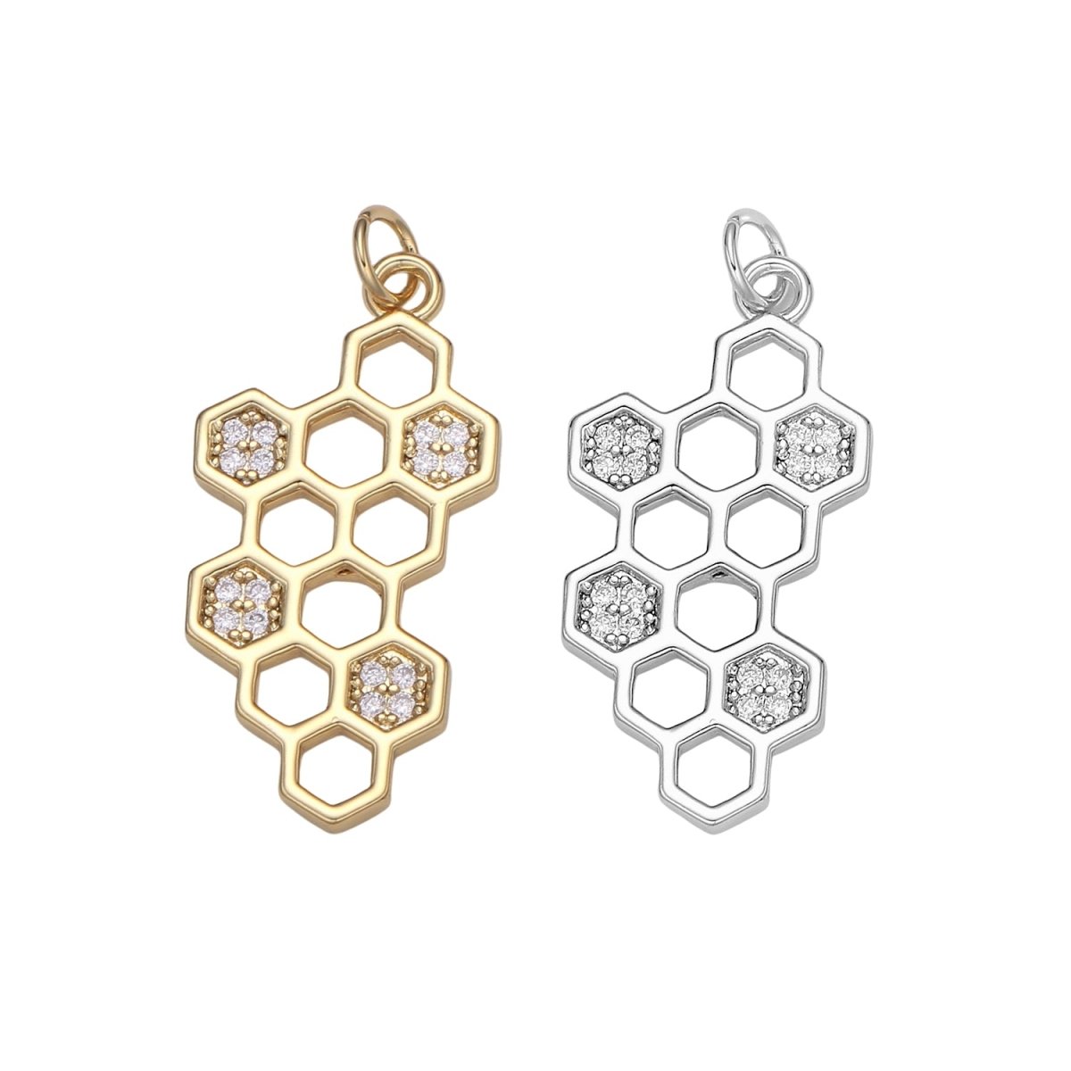 24k Gold CZ Beehive Pendant Charm, Hexagon Pendant Charm, Cubic Molecule Symbol, Chemistry Art Charm For DIY Jewelry E-786