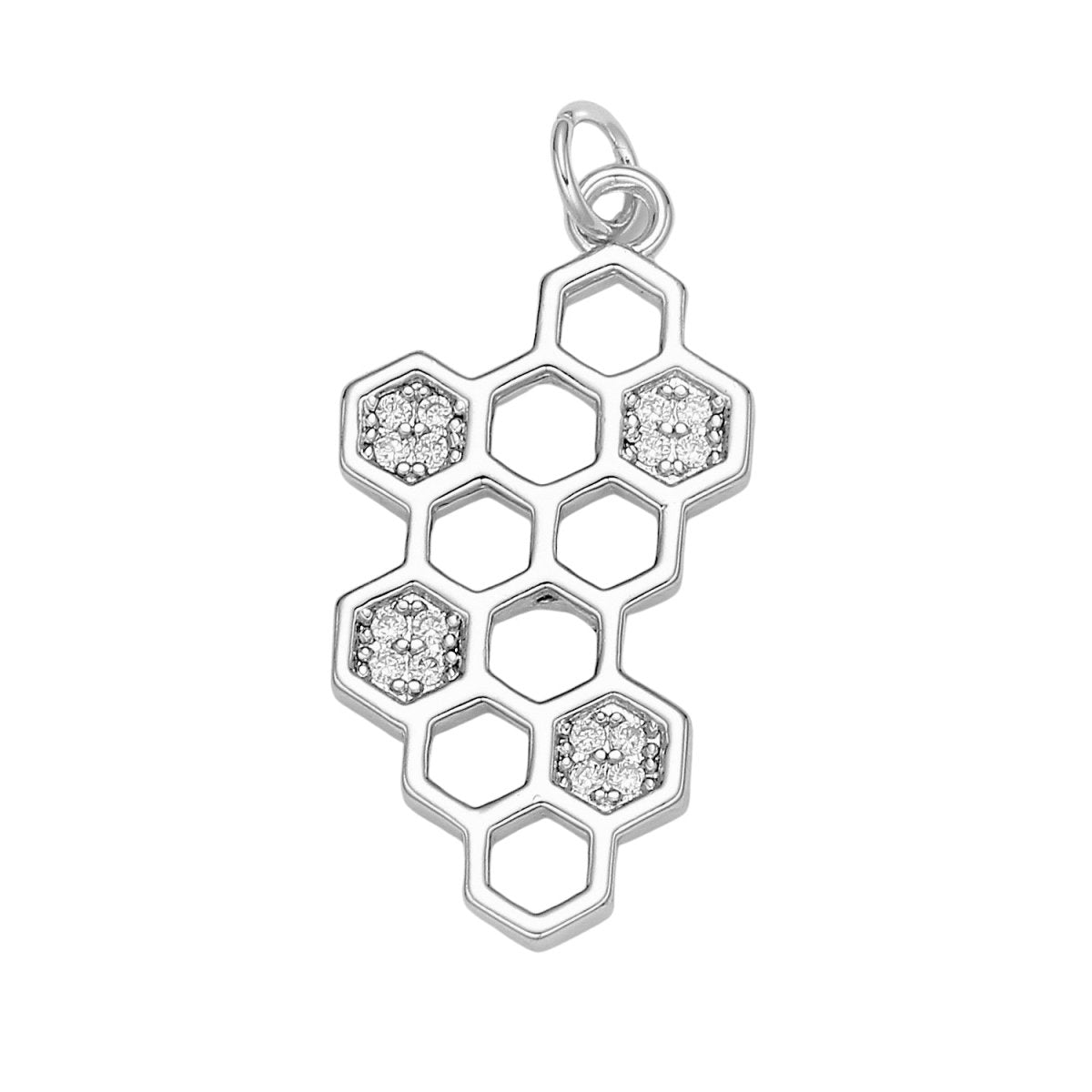 24k Gold CZ Beehive Pendant Charm, Hexagon Pendant Charm, Cubic Molecule Symbol, Chemistry Art Charm For DIY Jewelry E-786