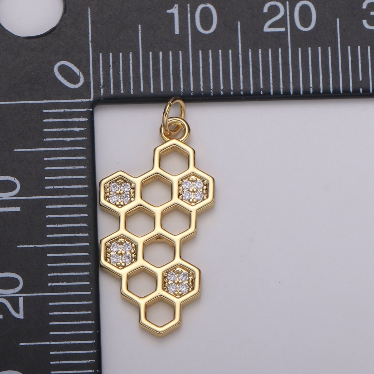 24k Gold CZ Beehive Pendant Charm, Hexagon Pendant Charm, Cubic Molecule Symbol, Chemistry Art Charm For DIY Jewelry E-786